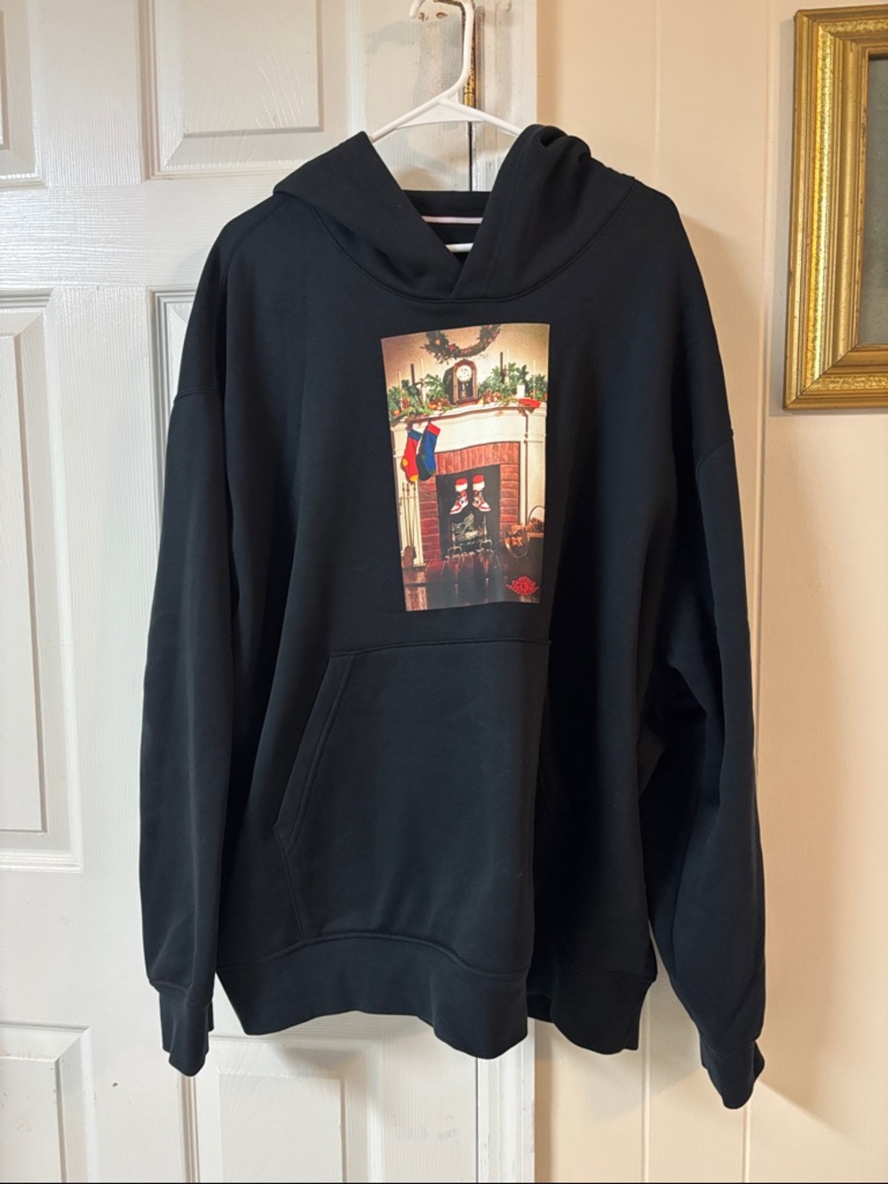 Jordan Black Pullover Hoodie with Holiday Mantel Print